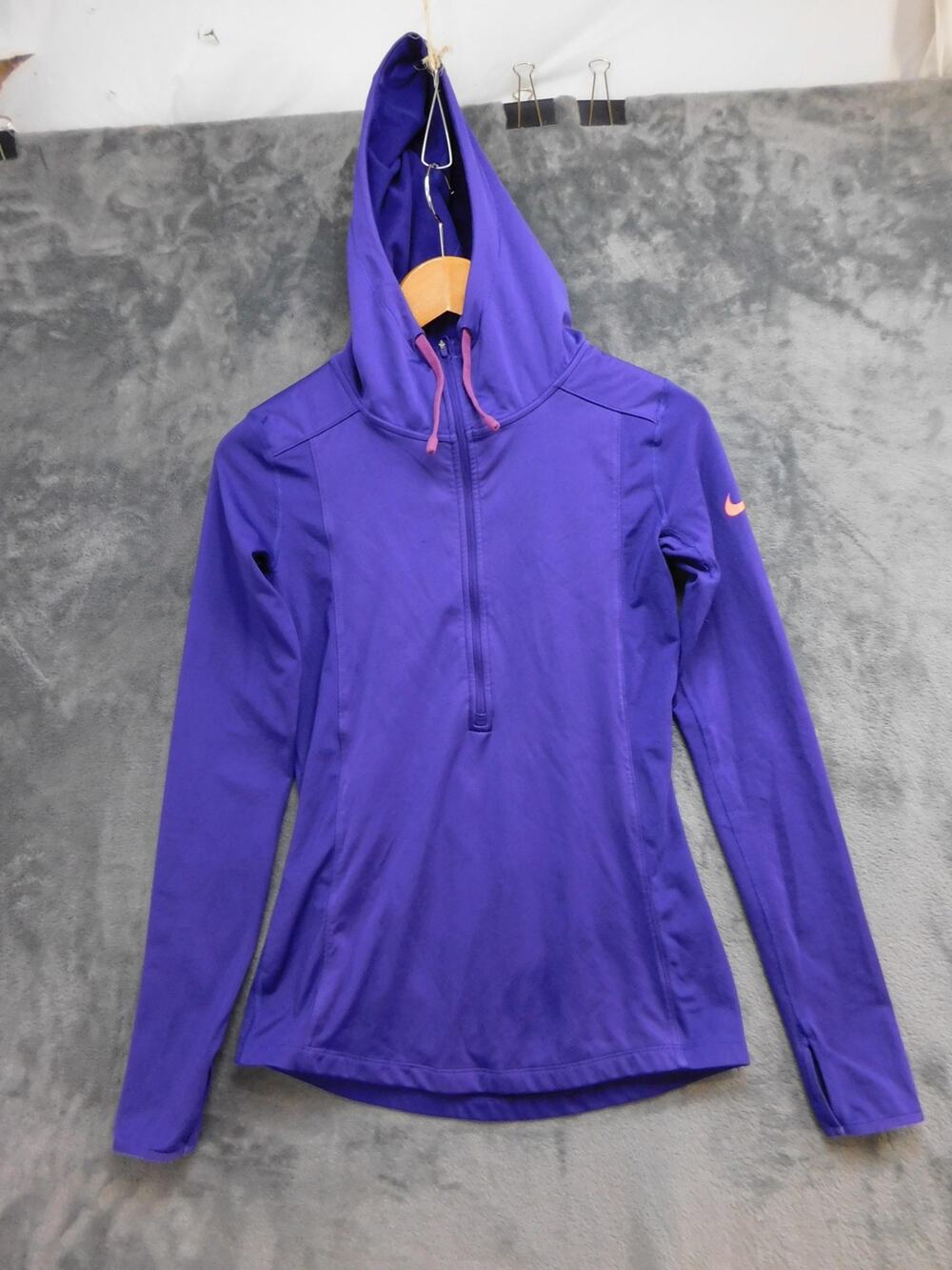 Nike Pro Jacket Womens S Purple Hooded 1/2 Zip Dri-FIT Slim Lightweight